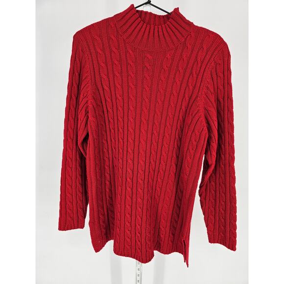 Karen Scott Womens Sz M Red Cable Knit Mock Turtleneck Sweater - Picture 1 of 4